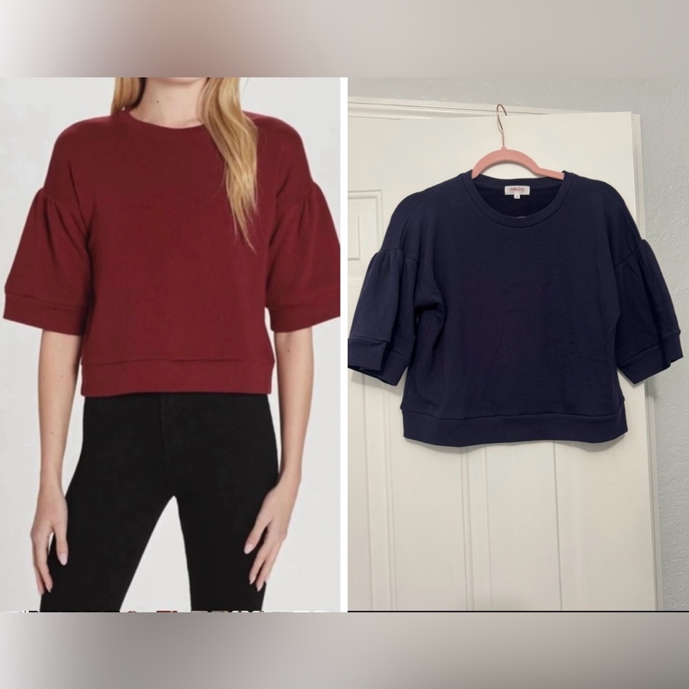 NEW Goldie $164 Women's NAVY Puff Sleeve Luxury Top Size XS 100% cotton